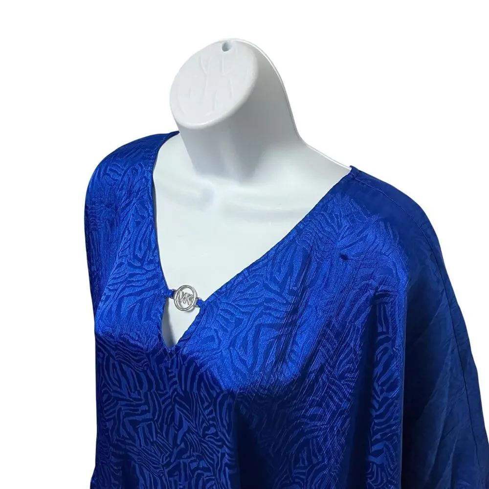 Michael Kors Top‎ 1X Blue Animal Print Tunic Jacquard Handkerchief Hem